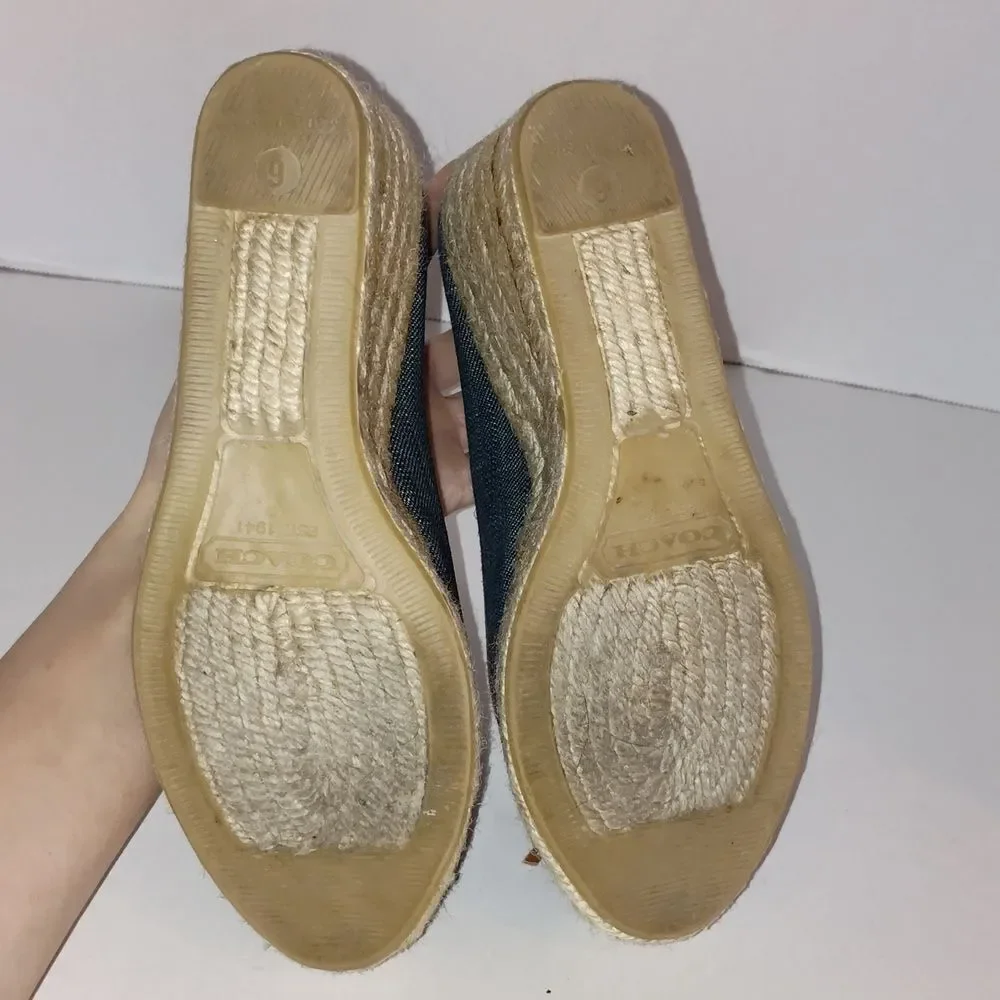 Coach Ireena Espadrille Wedge Platform Heels Size 10 blue denim/Brown size 6 - Picture 7 of 13